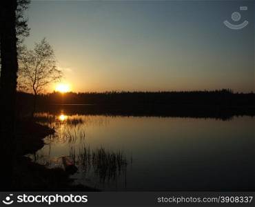 sunset on the lake in Karelia