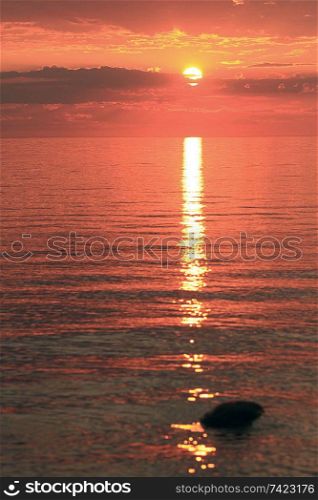 sunset on the lake red summer landscape