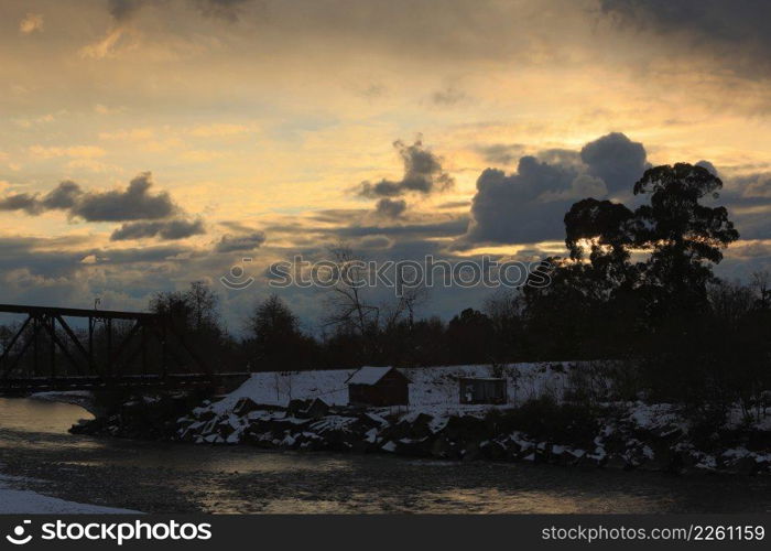 Sunset on the river Kodori, Abkhazia.