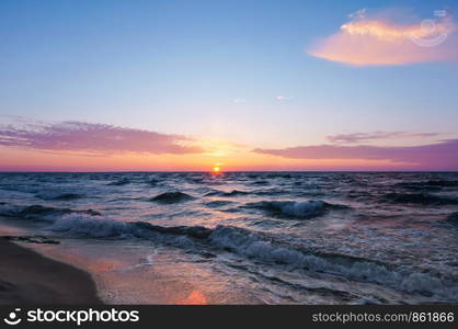 sunset on the seashore, the sky is purple from the sunset. the sky is purple from the sunset, sunset on the seashore