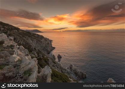 Sunset on the west coast of Corsica south of Calvi