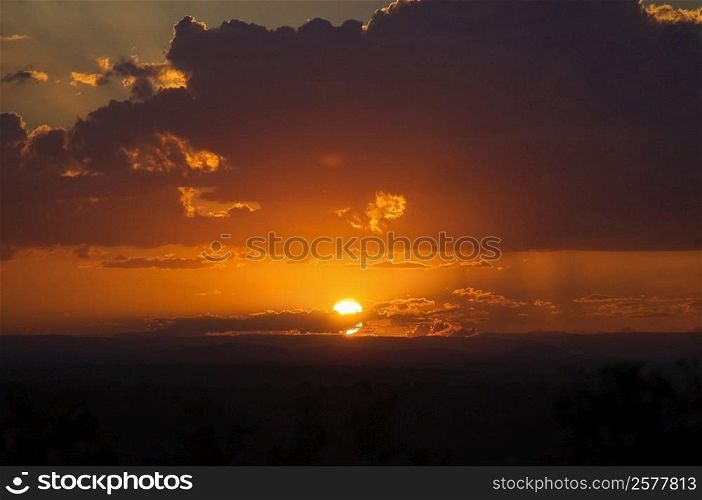 Sunset over a landscape, Kruger National Park, South Africa
