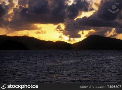 Sunset over an island, Phi Phi Islands, Andaman Sea, Thailand