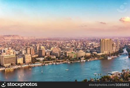 Sunset over downtown of Cairo in summer, Egypt. Sunset in Cairo