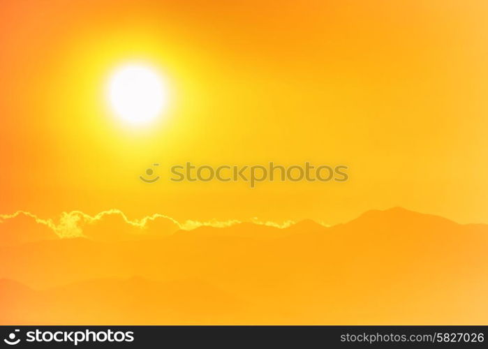 Sunset over european city. Cagliari, Sardinia, Italy.