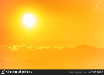 Sunset over european city. Cagliari, Sardinia, Italy.