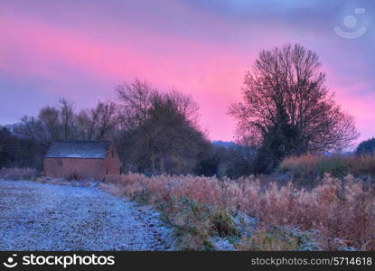 Sunset over Gloucestershire countryside, Mickleton, England.