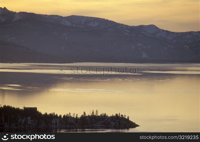 Sunset Over Mountain Lake