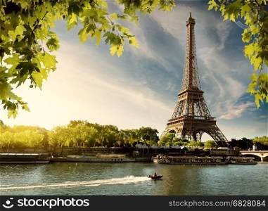 Sunset over Paris with the view on Eiffel Tower and river Seine, France