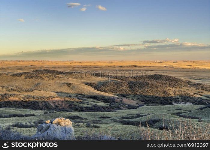 sunset over prairie in northern Colorado near Fort Collins - Soapstone Prairie Natural Area in late fall scenery