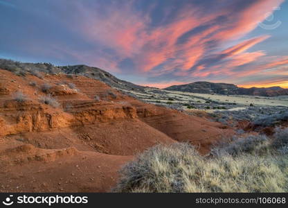 Sunset over Red Mountain Open Space in northern Colorado, fall scenery