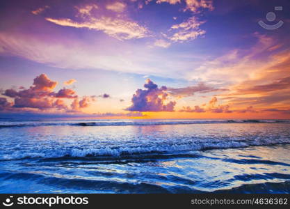 Sunset over sea on Bali, Seminyak, Double six beach