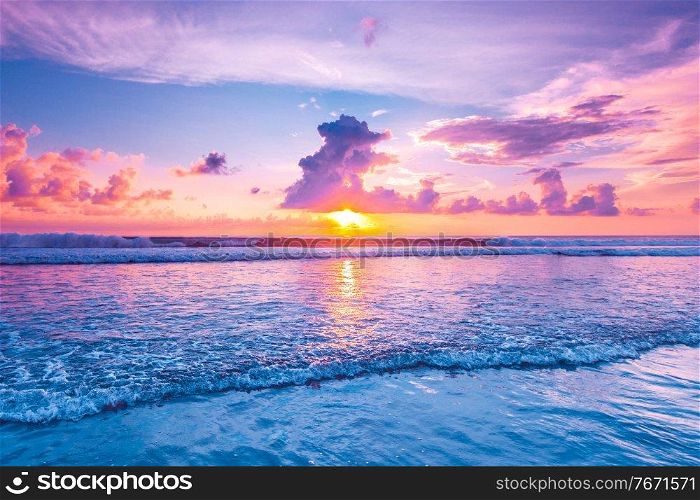 Sunset over sea on Bali, Seminyak, Double six beach. Sunset over sea on Bali