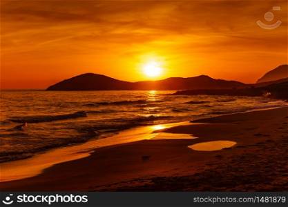 Sunset over sea. Seaside landscape. Calblanque Beach, Murcia Spain.. Sunset over sea, Calblanque beach, spain