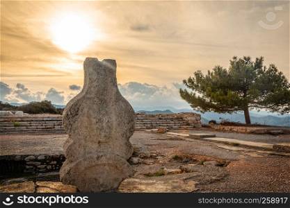 Sunset over the ancient stone monument at Vouni palace, Guzelyurt, Northern Cyprus