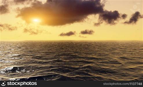 Sunset over the endless horizon of the ocean