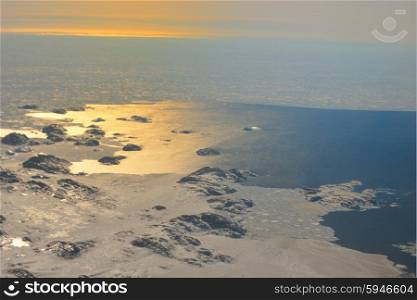Sunset over the Greenland in spring time