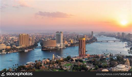 Sunset over the NIle in Cairo downtown, Egypt.. Sunset over the NIle in Cairo downtown, Egypt