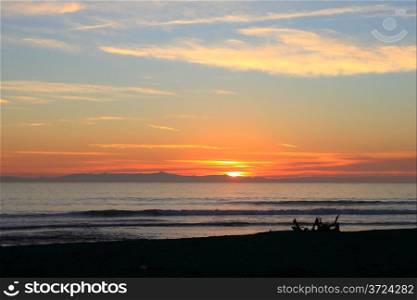 Sunset over the ocean at a Ventura beach.