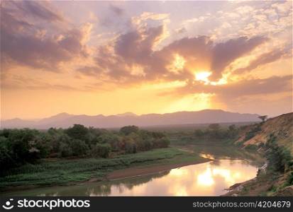 Sunset over the Omo River