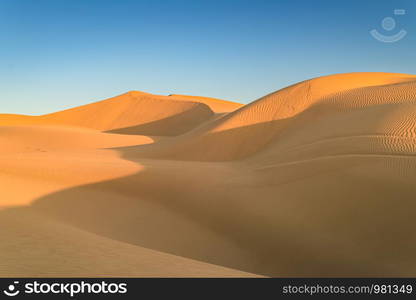 Sunset over the sand dunes in the desert