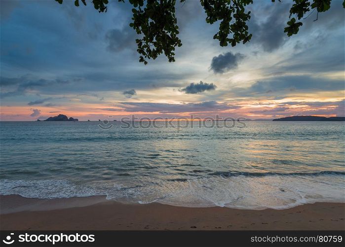 sunset over the sea in pink shades beautiful landscape