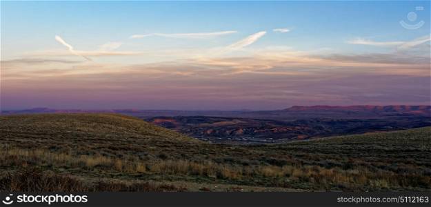 Sunset over the town of Green River, Wyoming. Dusk over the town of Rock Springs, Wyoming
