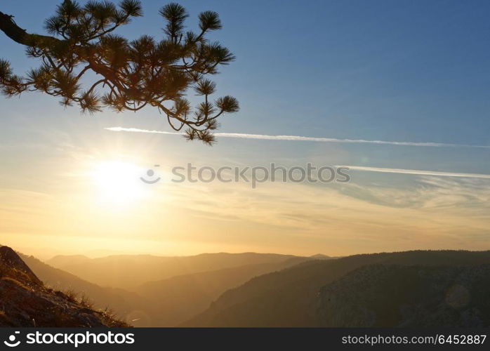 Sunset over Yosemite Valley on a smoky day