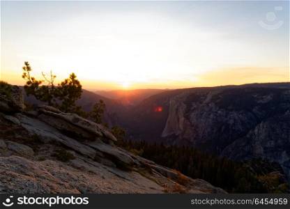 Sunset over Yosemite Valley, taken from Sentenial Dome