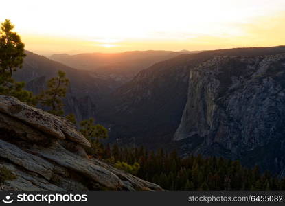 Sunset over Yosemite Valley, taken from Sentenial Dome