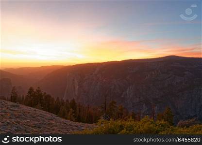Sunset over Yosemite Valley, taken from Sentenial Dome