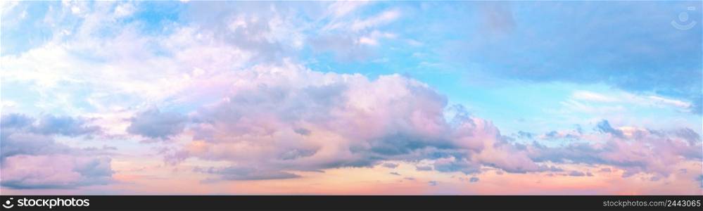 Sunset pink sky with clouds. Panorama. Sunset pink sky with clouds