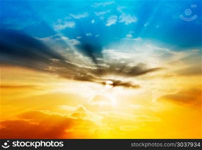 Sunset rays of God light background