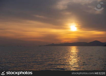 Sunset scene at Paleo Faliro beach in Athens, capital of Greece