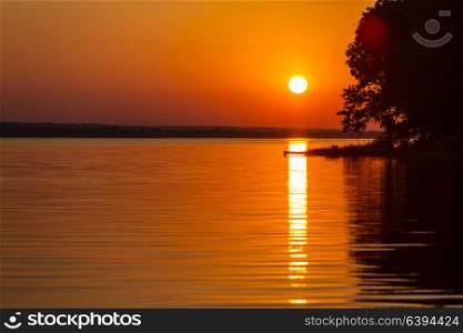 Sunset scene at the lake Peten Itza, Guatemala. Central America.