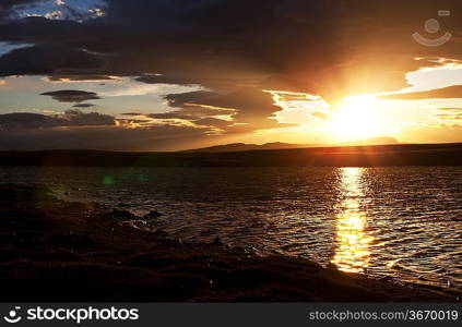 Sunset scene on lake