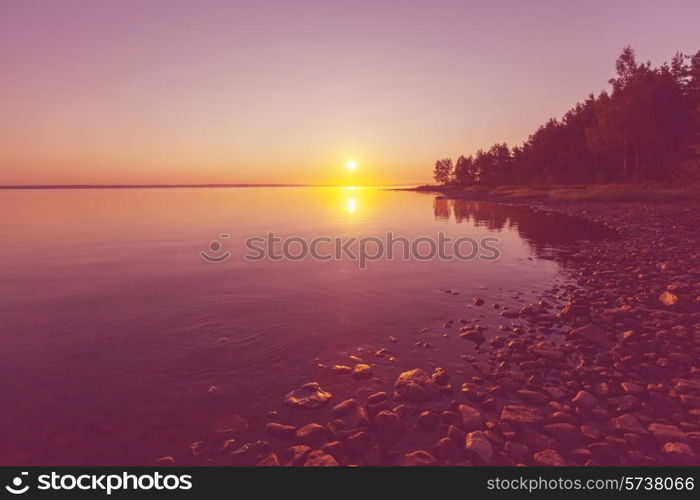 Sunset scene on lake