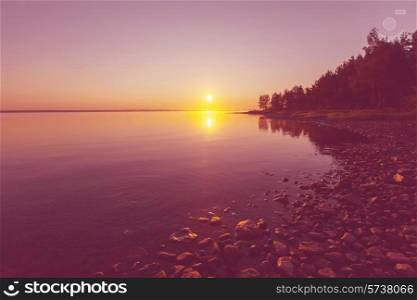 Sunset scene on lake