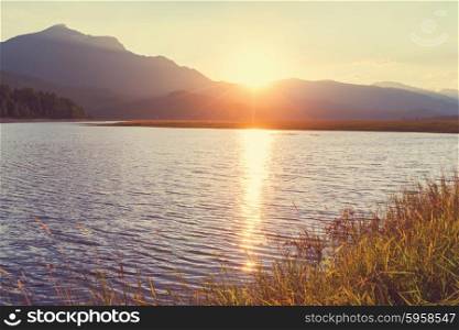 Sunset scene on lake