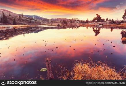 Sunset scene on the lake