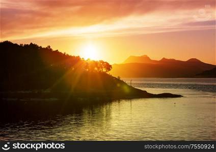 Sunset scene on the lake at sunset