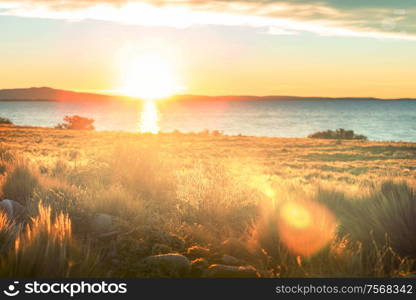 Sunset scene on the lake at sunset