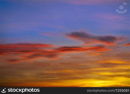 Sunset sky clouds orange and blue colors
