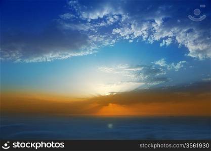 Sunset sky over haze sea of clouds in La Palma of Canary Islands