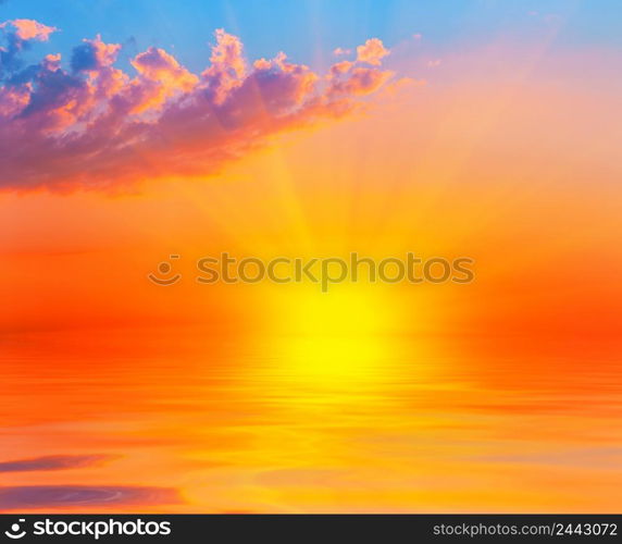 Sunset sky over the water. High resolution panorama. Sunset sky over the water