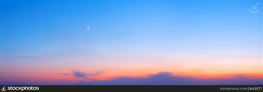 Sunset sky panorama with a young moon. Sunset sky panorama with young moon