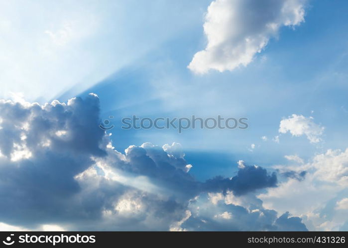 Sunset sky with cloud and sun ray. Nature background. Miracle, hope, or amazing nature concept.