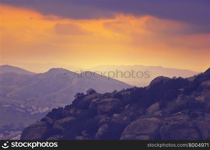 sunset sky with mountain view in Simi Valley, California, USA