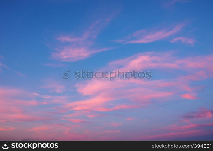 Sunset sky with pink clouds