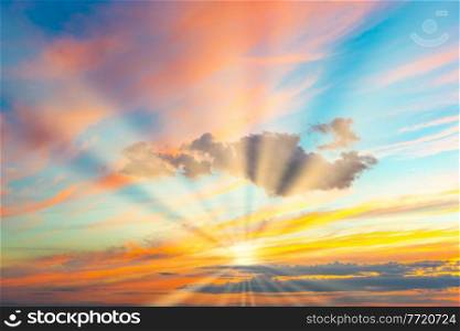 Sunset sky with sunset clouds, nature spring sunset background